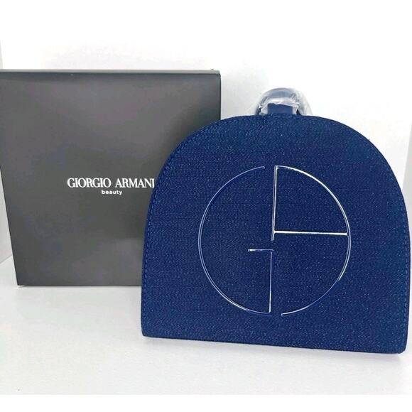 NIB Bundle Giorgio Armani Beauty navy blue vanity pouch + 2 Mini Perfume